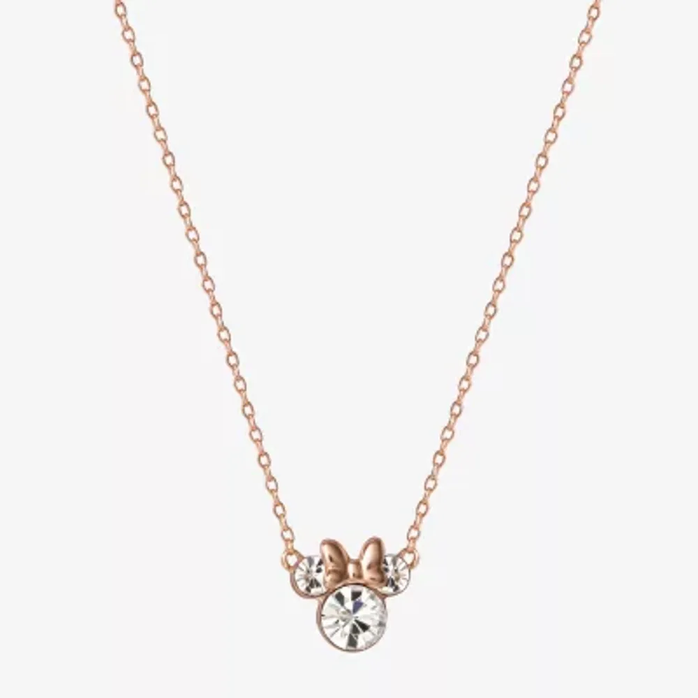 Disney Collection Girls White Crystal 14K Rose Gold Over Silver 15 Inch Pendant Necklace