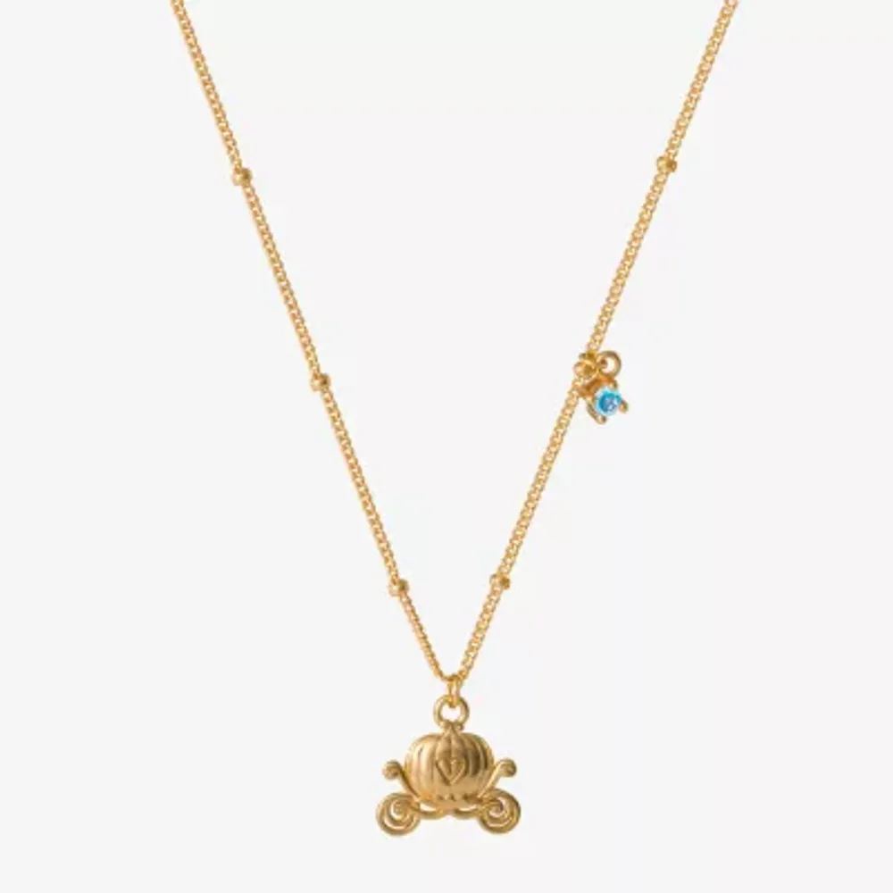 Disney Collection Carriage Womens Blue Cubic Zirconia 14K Gold Over Silver 15 Inch Pendant Necklace