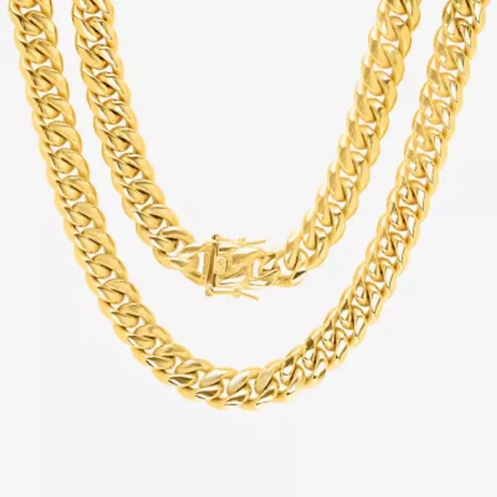 Mens 18K Gold Over Stainless Steel Hypoallergenic 24 Inch Cuban Chain Necklace