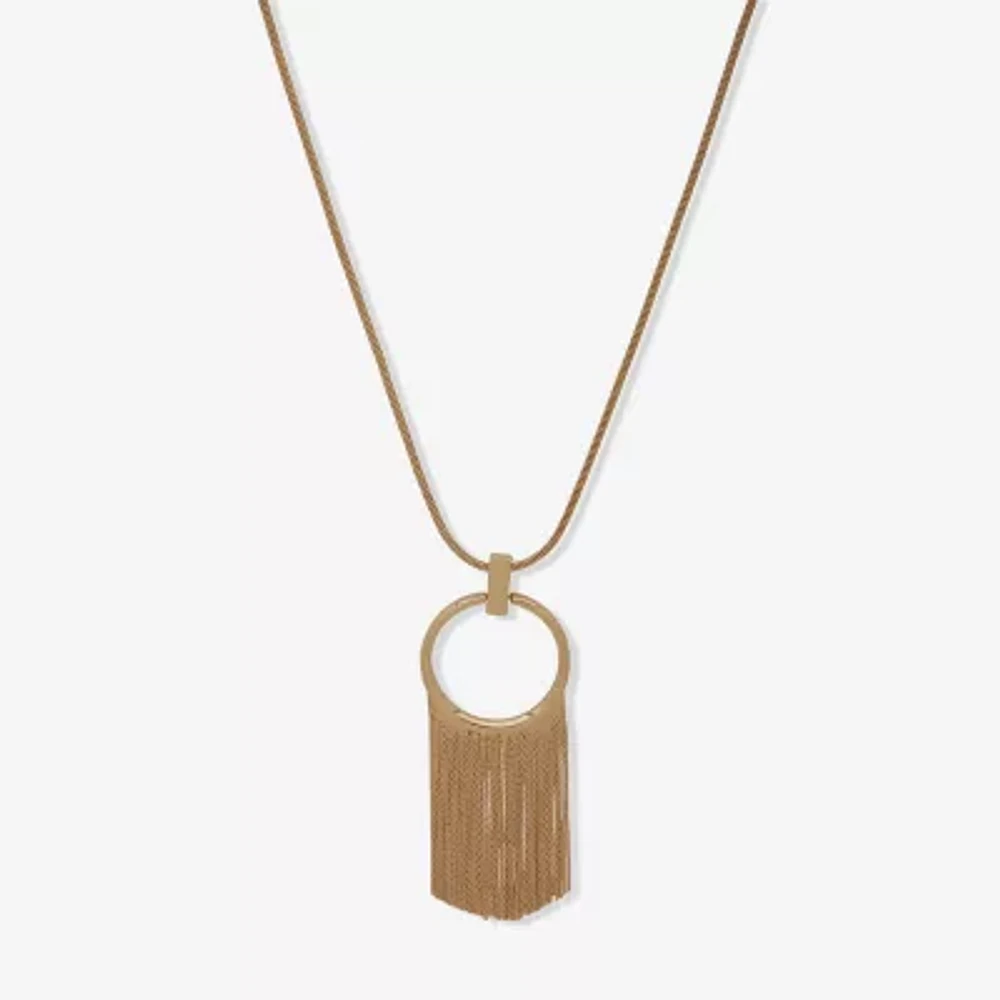 Worthington Gold Tone Round Fringe Womens 32 Inch Pendant Necklace