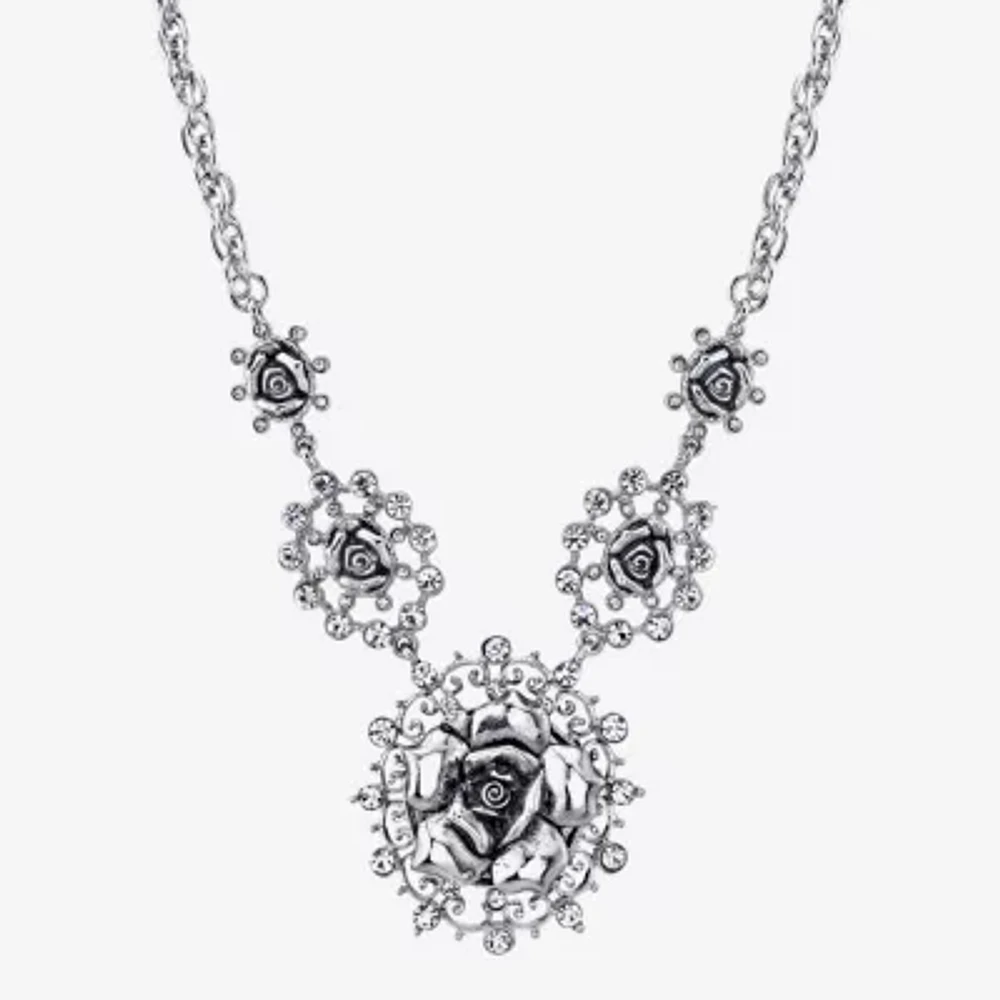 1928 Silver Tone Womens 16 Inch Statement Necklace