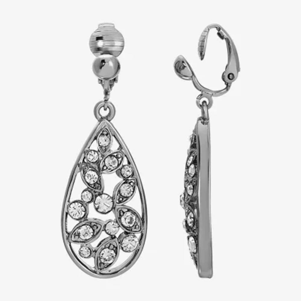 1928 Silver Tone Womens Crystal Clip On Earrings