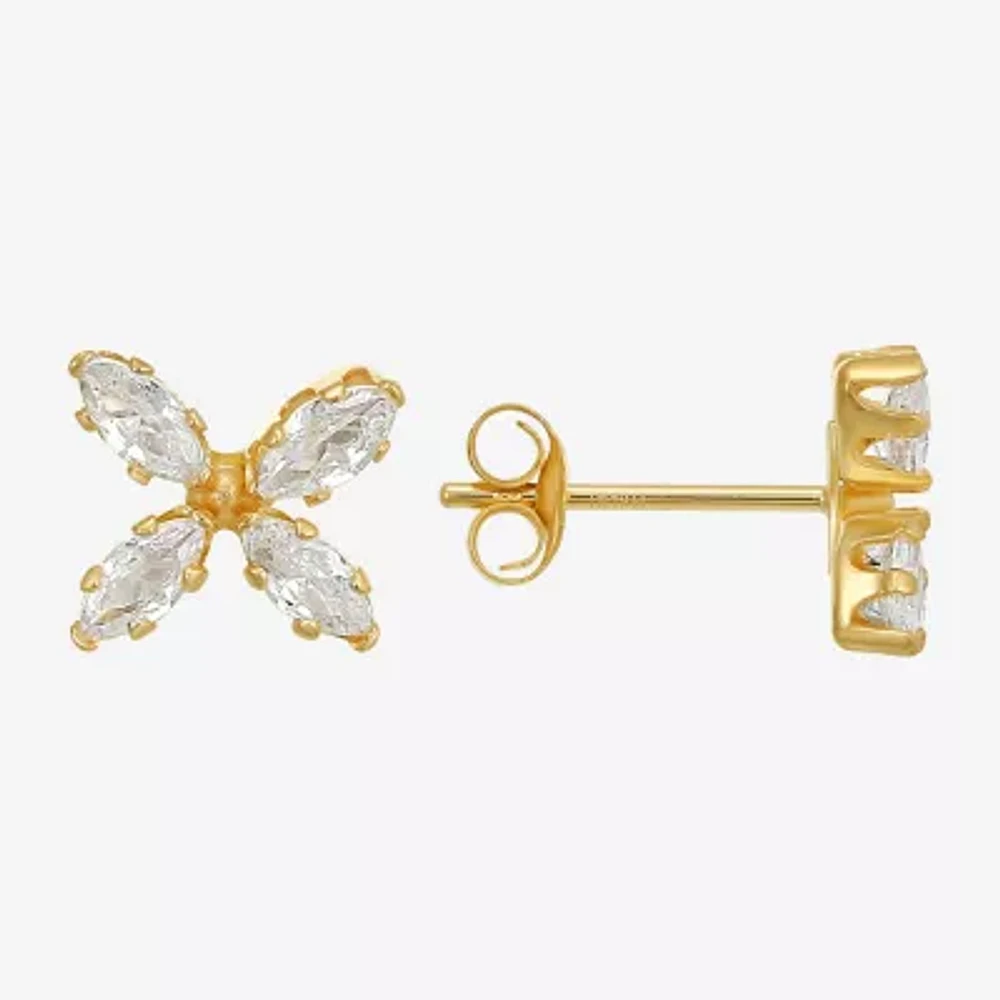Cubic Zirconia 10K Gold 7.3mm Flower Stud Earrings