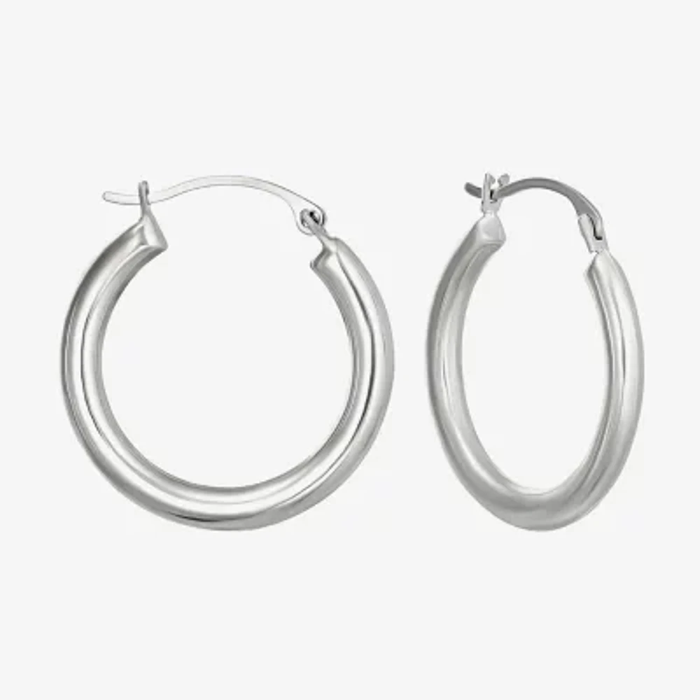 Womens 14K White Gold 20mm Round Hoop Earrings