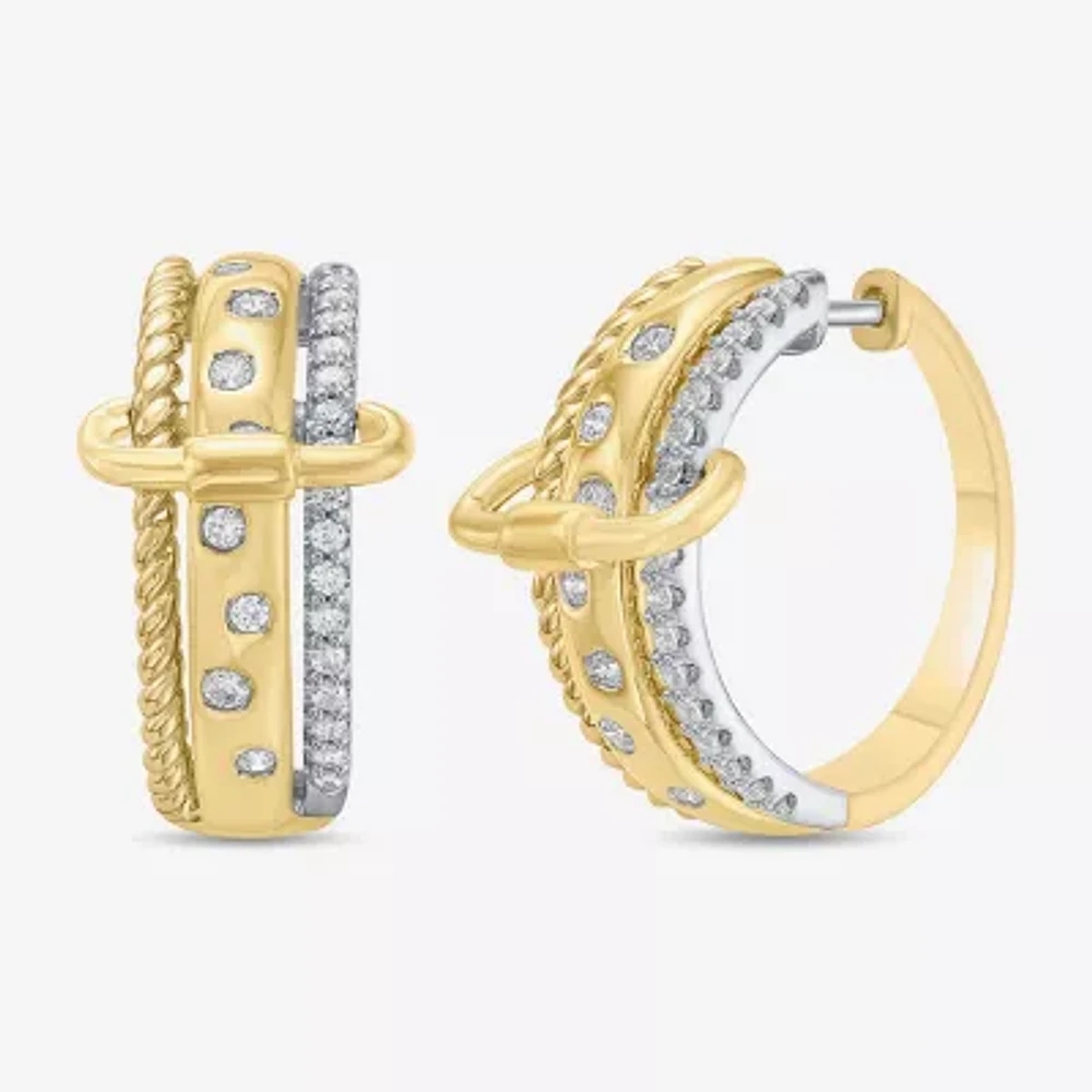 (I / Si2) Womens 1/2 CT. T.W. Lab Grown White Diamond 10K Gold Over Silver Sterling Silver 20mm Hoop Earrings