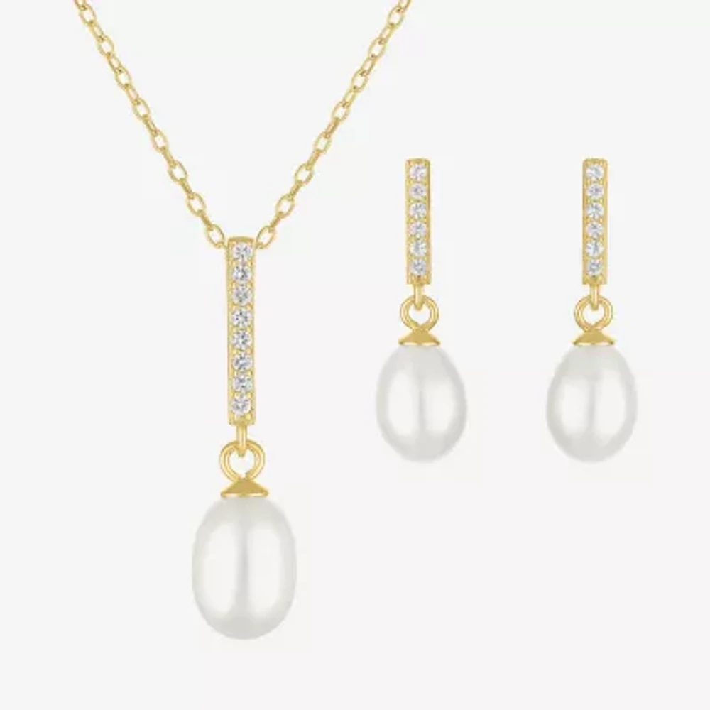 Yes Womens White Cultured Freshwater Pearl 2-pc. Pendant Necklace Set
