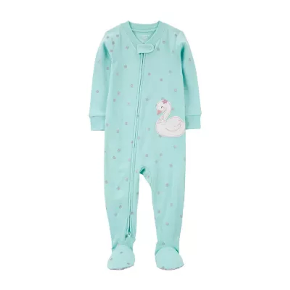 Carter's Baby Girls Footed Rib Crew Neck Long Sleeve One Piece Pajama
