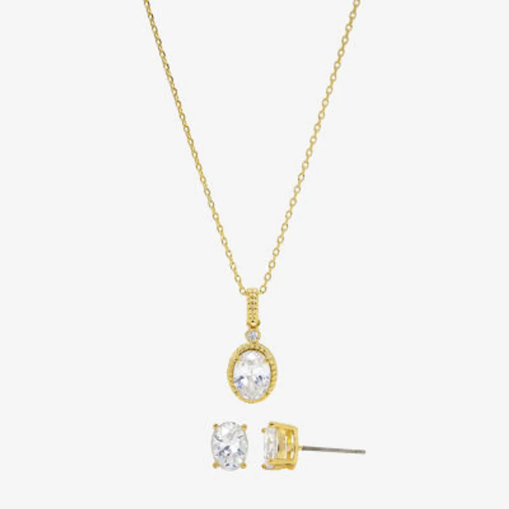 Sparkle Allure Womens Cubic Zirconia 14K Gold Over Brass Oval 2-pc. Jewelry Set