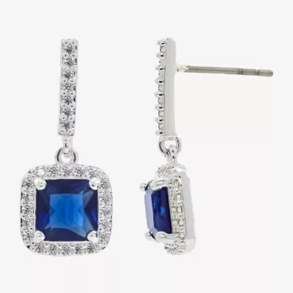 Sparkle Allure Womens Blue Crystal Pure Silver Over Brass Drop Earrings
