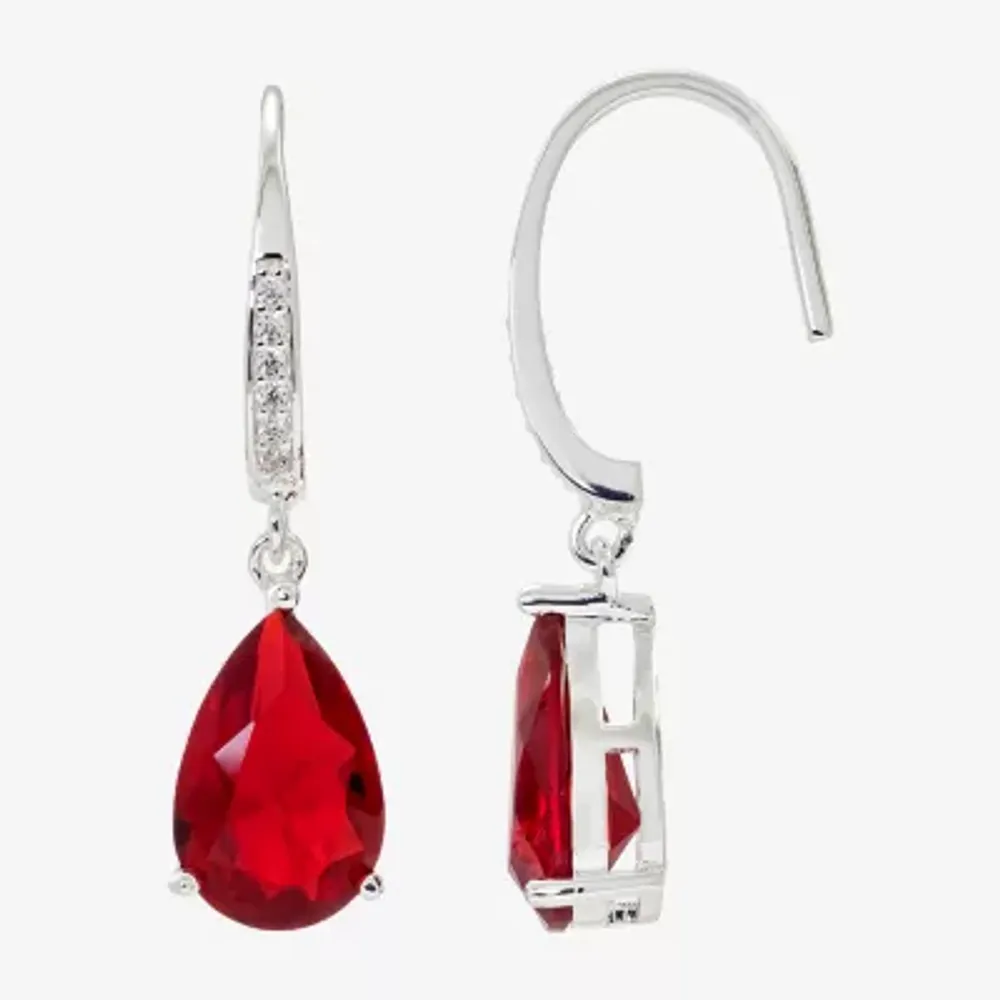 Sparkle Allure Womens Red Crystal Pure Silver Over Brass Pear Drop Earrings