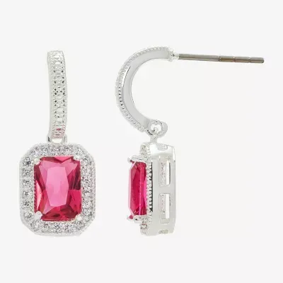 Sparkle Allure Womens Pink Crystal Pure Silver Over Brass Rectangular Drop Earrings