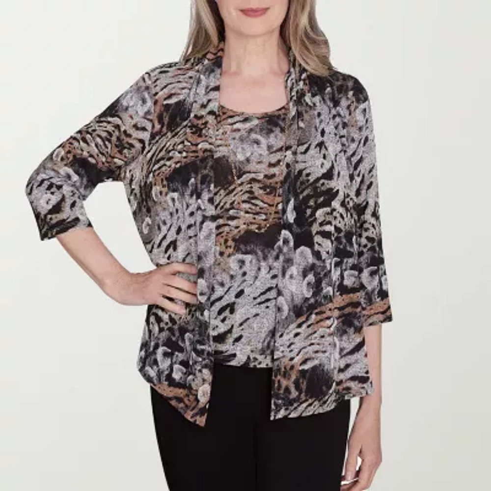 Alfred Dunner Classics Womens Round Neck 3/4 Sleeve Layered Top