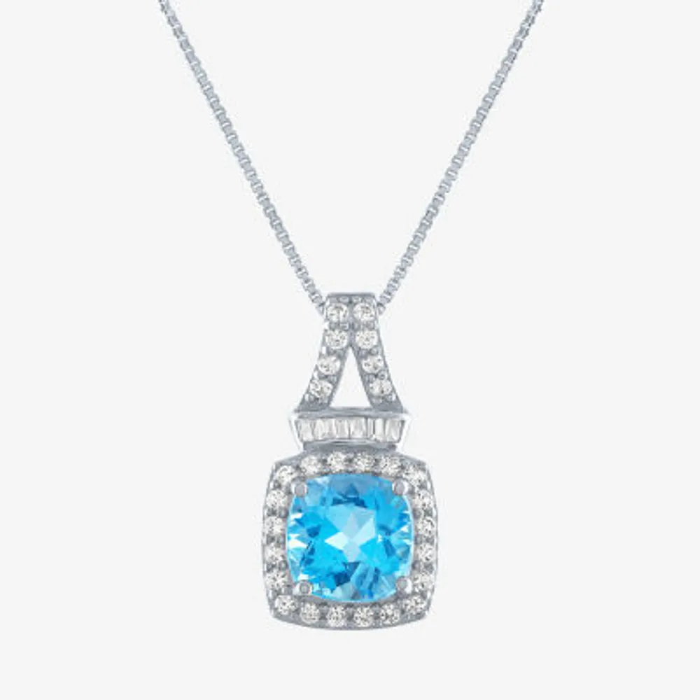 Womens Genuine Blue Topaz Sterling Silver 18 Inch Pendant Necklace
