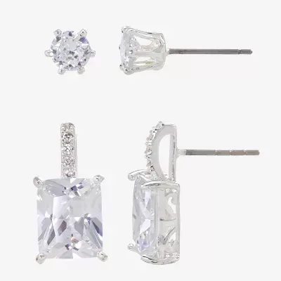 Sparkle Allure Womens Cubic Zirconia 2 Pair Earring Set