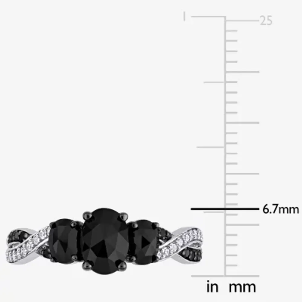 Midnight Black Womens 1 3/8 CT. T.W. Natural Diamond 10K White Gold Oval Side Stone 3-Stone Engagement Ring
