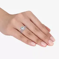 Womens 1/3 CT. T.W. Genuine Blue Aquamarine 14K White Gold Side Stone Bridal Set