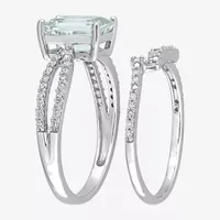 Womens 1/3 CT. T.W. Genuine Blue Aquamarine 14K White Gold Side Stone Bridal Set
