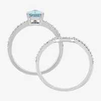 Womens 1/4 CT. T.W. Genuine Blue Aquamarine 14K White Gold Pear Side Stone Bridal Set