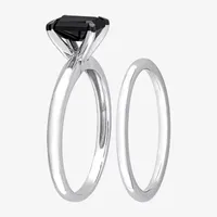 Womens 1 CT. Natural Black Diamond 14K White Gold Solitaire Bridal Set