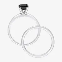 Womens 1 CT. Natural Black Diamond 14K White Gold Solitaire Bridal Set