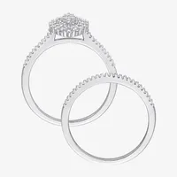 Womens 1/2 CT. T.W. Natural White Diamond 10K Gold Marquise Side Stone Halo Bridal Set