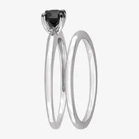 Womens 1/2 CT. Natural Black Diamond 10K White Gold Round Solitaire Bridal Set