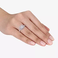 Womens 1 CT. T.W. Natural White Diamond 10K Gold Cushion Side Stone Halo Engagement Ring