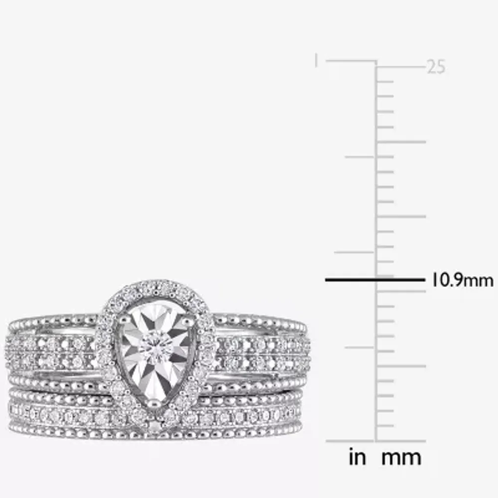 Womens 1/3 CT. T.W. Natural White Diamond Sterling Silver Pear Halo Bridal Set