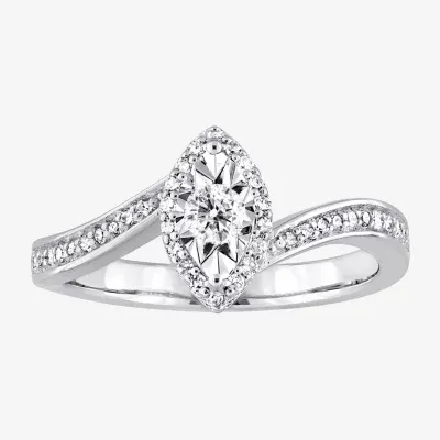 Womens 1/4 CT. T.W. Natural White Diamond Sterling Silver Marquise Side Stone Bypass Engagement Ring