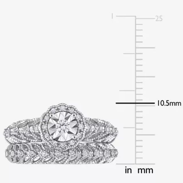 Womens 1/4 CT. T.W. Natural White Diamond Sterling Silver Round Halo Bridal Set