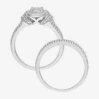 Womens 1/4 CT. T.W. Natural White Diamond Sterling Silver Oval Halo Bridal Set