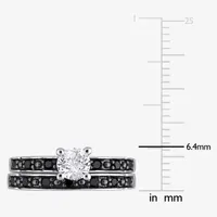 Womens 1/5 CT. Natural Black Diamond Sterling Silver Round Side Stone Bridal Set