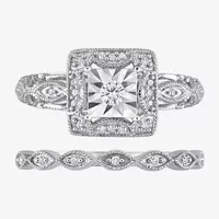 Womens 1/5 CT. Natural White Diamond Sterling Silver Bridal Set