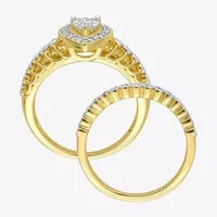 Womens 1/3 CT. T.W. Natural White Diamond 18K Gold Over Silver Pear Side Stone Halo Bridal Set