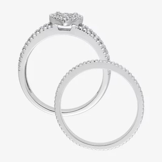 Womens 1/3 CT. T.W. Natural White Diamond Sterling Silver Pear Side Stone Halo Bridal Set