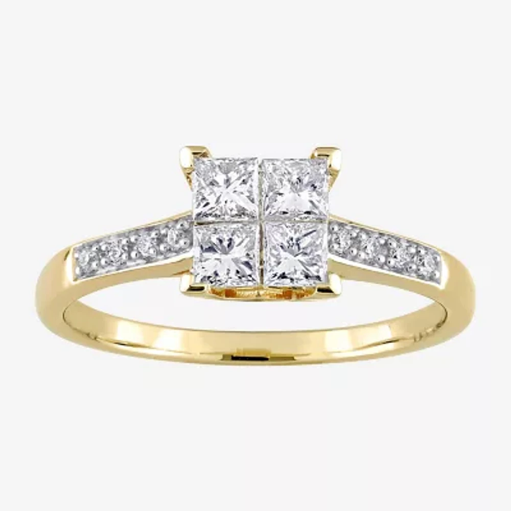 Womens CT. T.W. Natural White Diamond 10K Gold Side Stone Engagement Ring