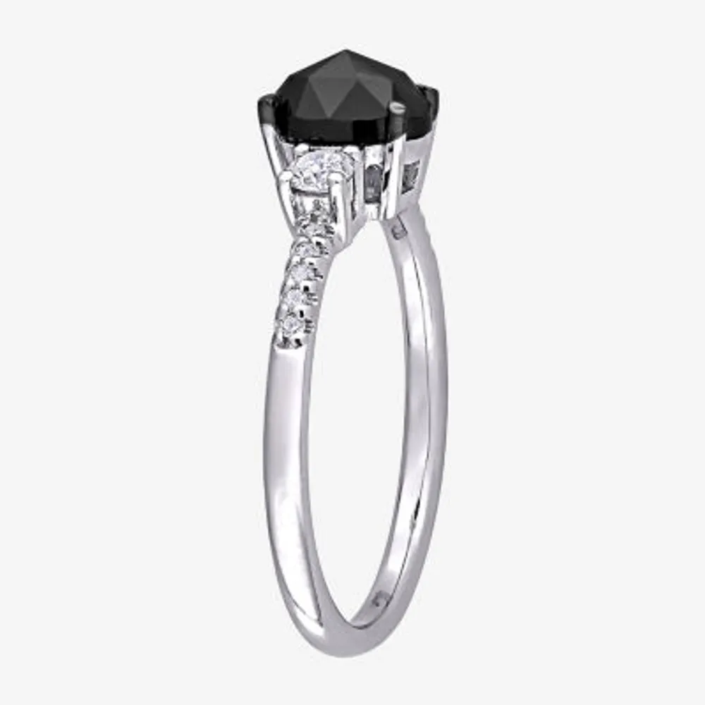Midnight Black Womens 1 1/5 CT. T.W. Natural Diamond 14K White Gold Oval Side Stone 3-Stone Engagement Ring
