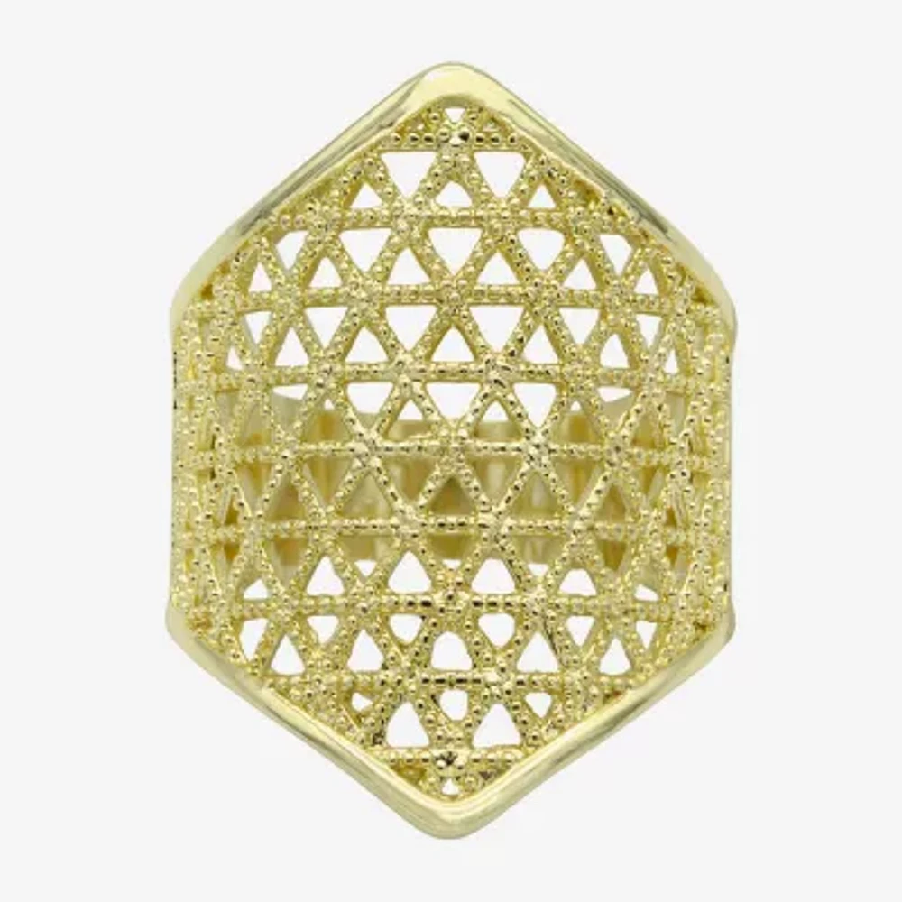 Sparkle Allure Woven Shield Womens 14K Gold Over Brass Cocktail Ring