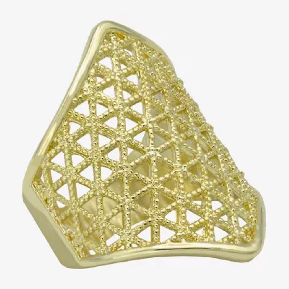 Sparkle Allure Woven Shield Womens 14K Gold Over Brass Cocktail Ring