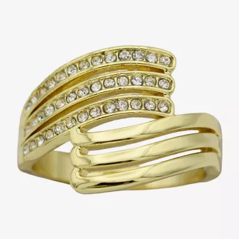Sparkle Allure Wavy Wrap Womens 3MM Crystal 14K Gold Over Brass Bypass Band