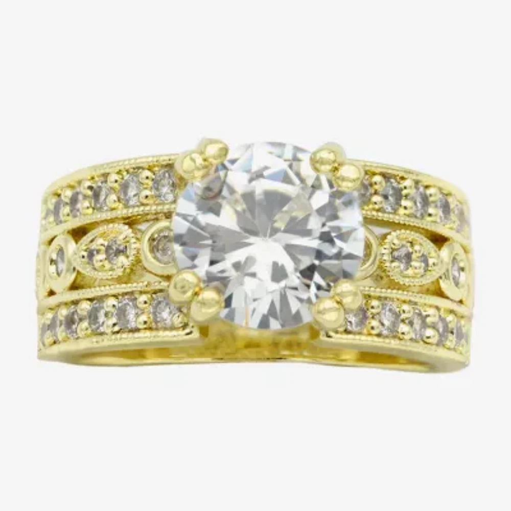 Sparkle Allure Triple Band Womens Cubic Zirconia 14K Gold Over Brass Round Engagement Ring