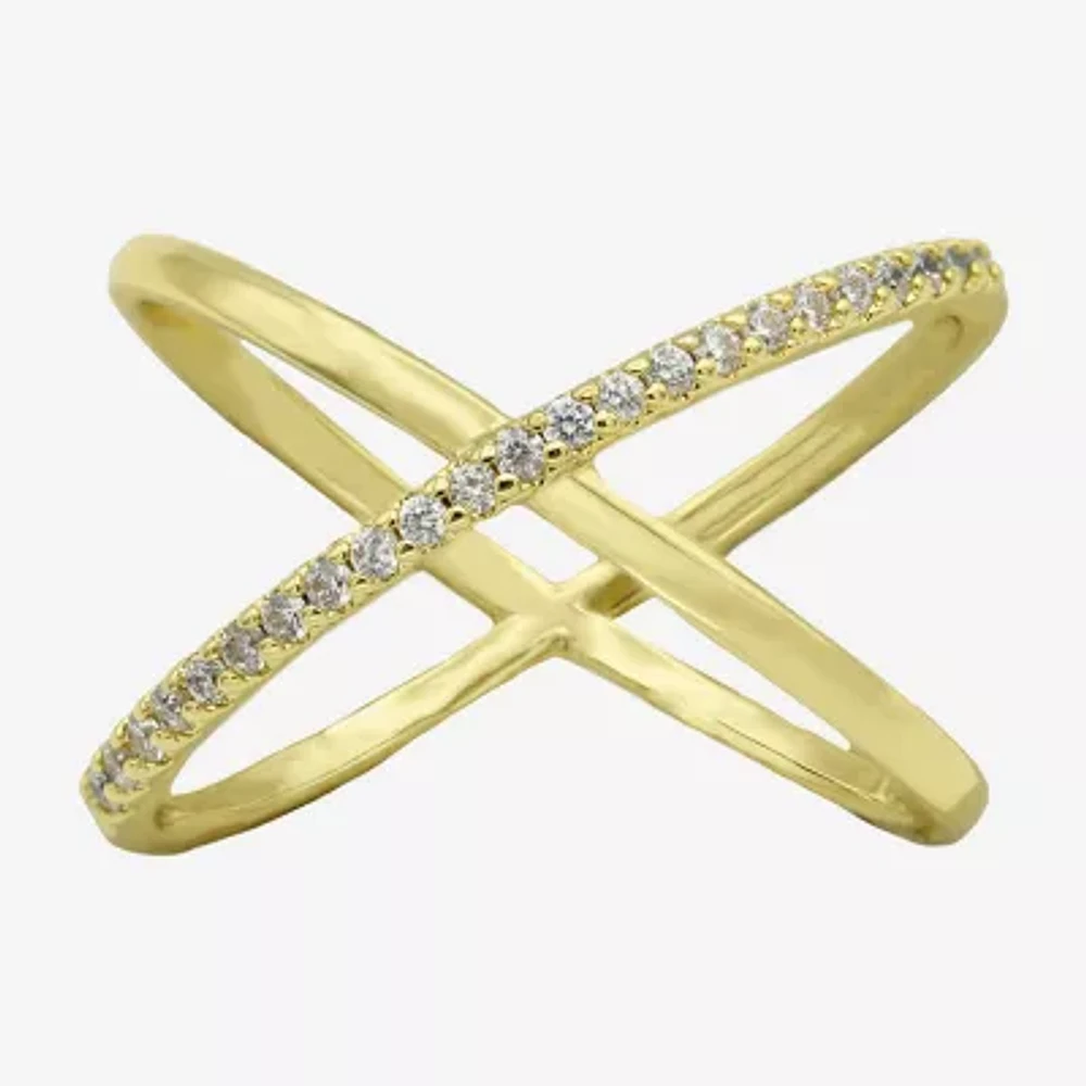 Sparkle Allure Open X Womens 3MM Cubic Zirconia 14K Gold Over Brass Crossover Band
