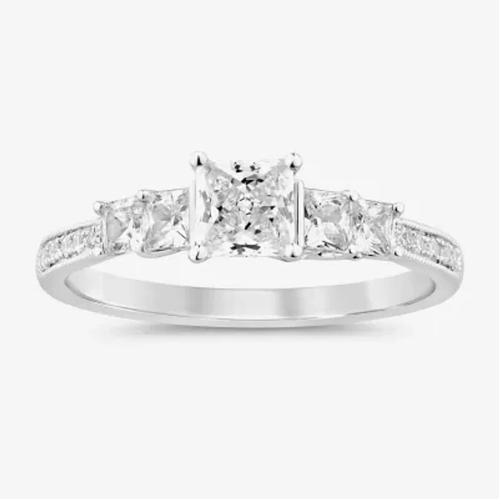(I / Si2) Womens 1 CT. T.W. Lab Grown White Diamond 10K Gold Side Stone Engagement Ring