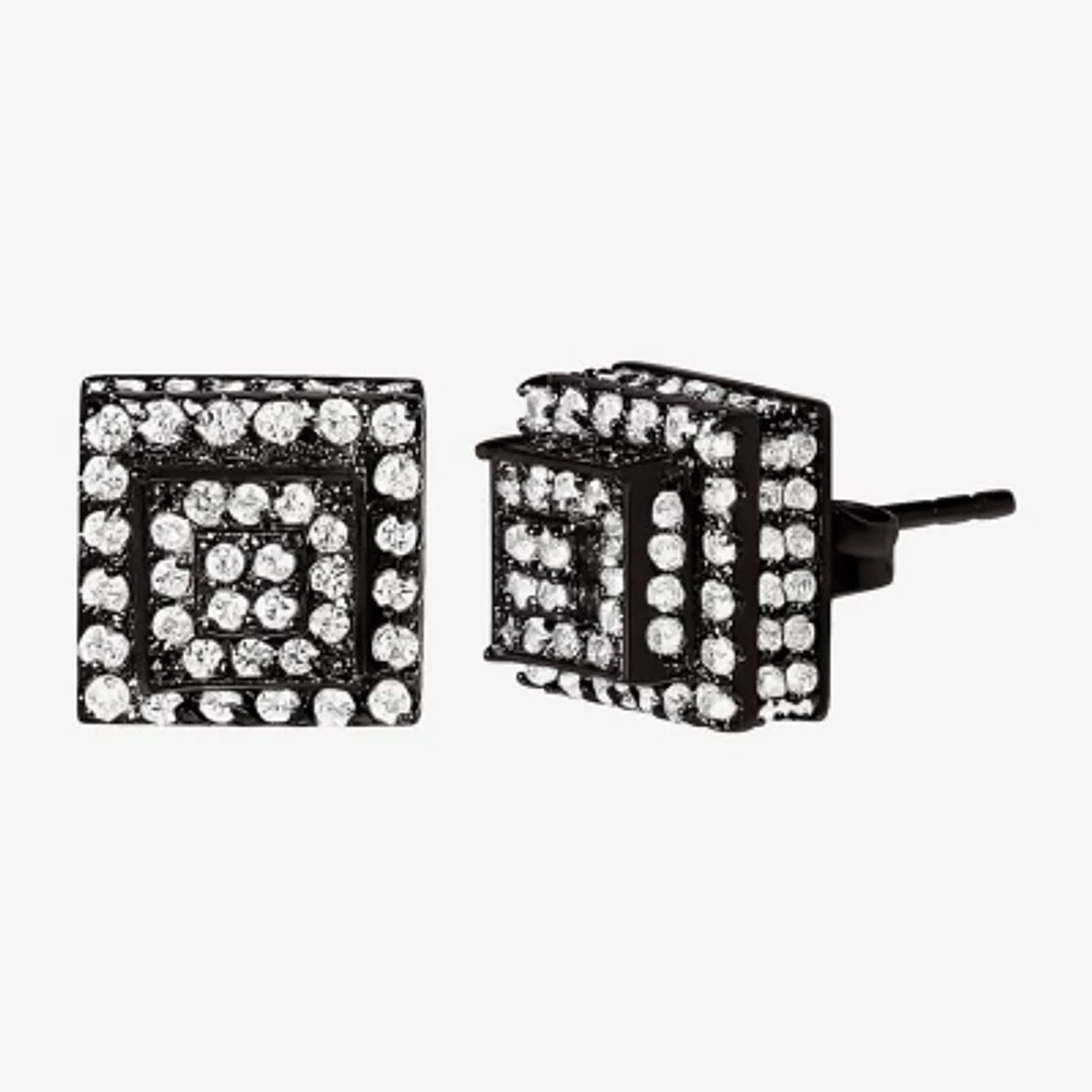 Cubic Zirconia Stainless Steel 7.6mm Square Stud Earrings