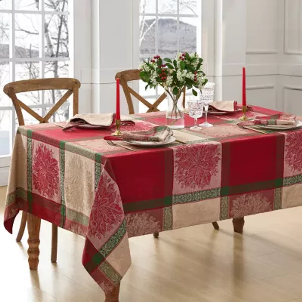 Elrene Home Fashions Prestige Poinsettia Jacquard Rectangle Tablecloth