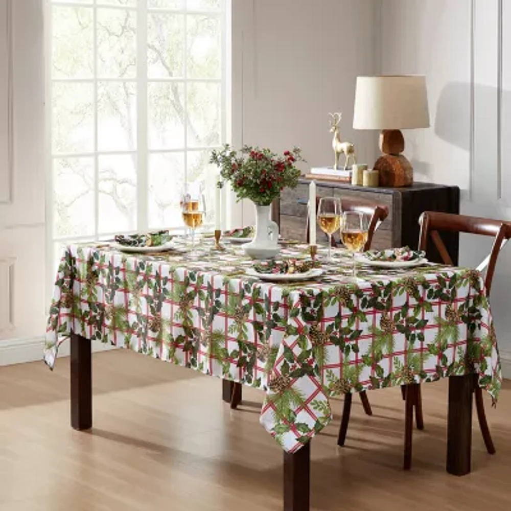 Elrene Home Fashions Pinecone Plaid Holiday Fabric Tablecloth