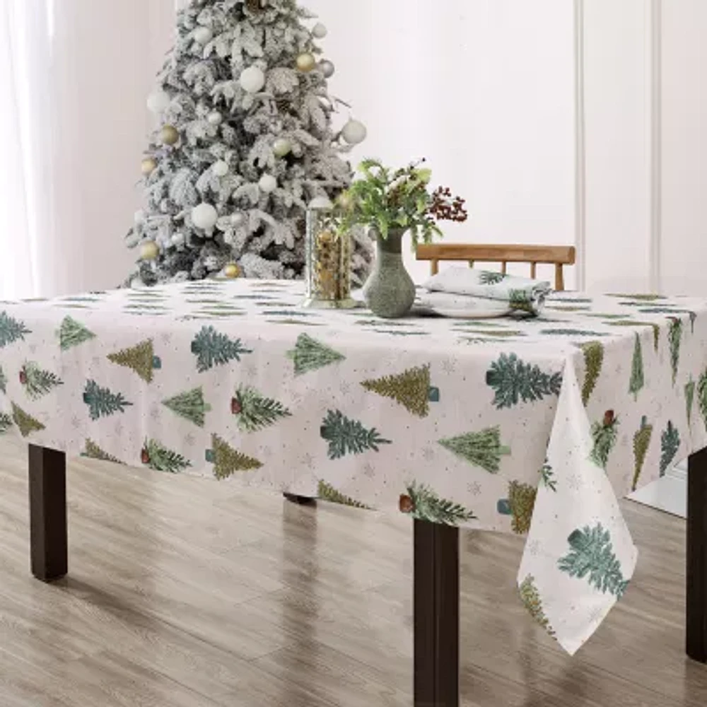 Elrene Home Fashions Lucina Twinkle Trees Holiday Lurex Fabric Tablecloth