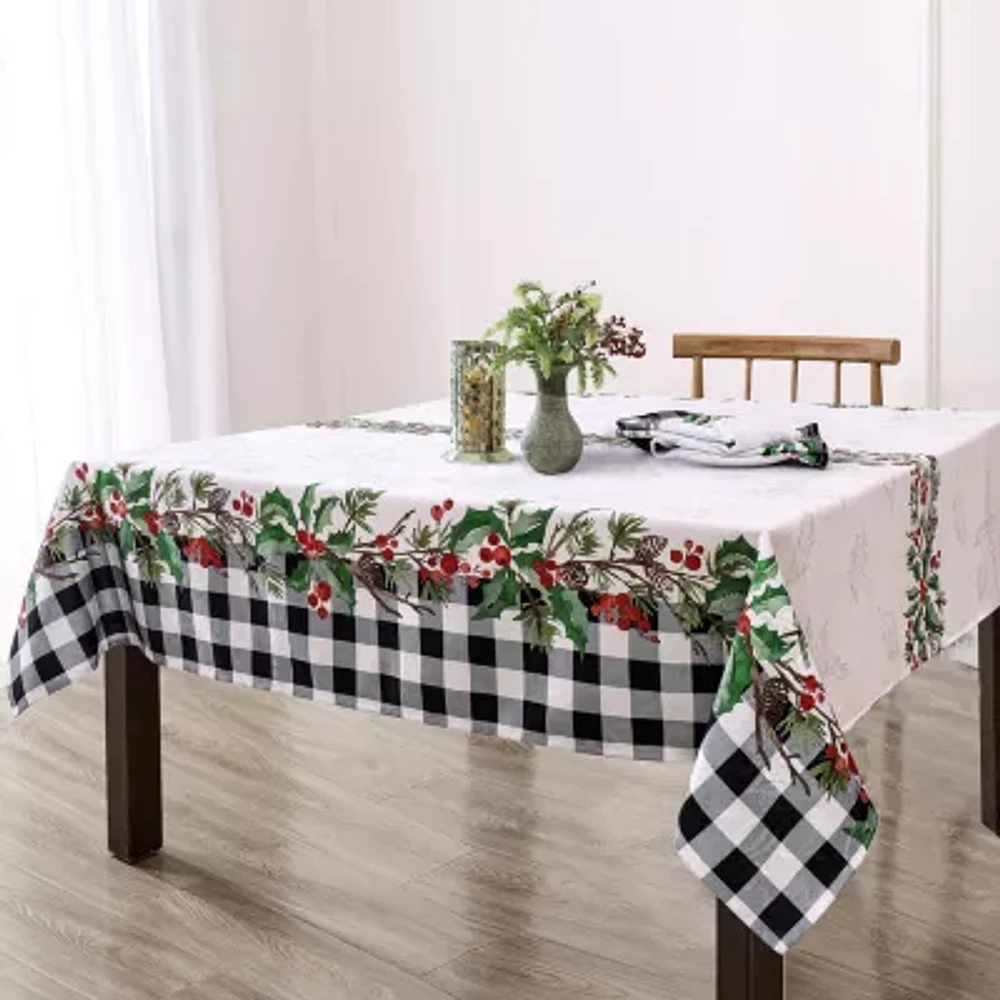 Elrene Home Fashions Holly Farmhouse Charm Holiday Fabric Tablecloth