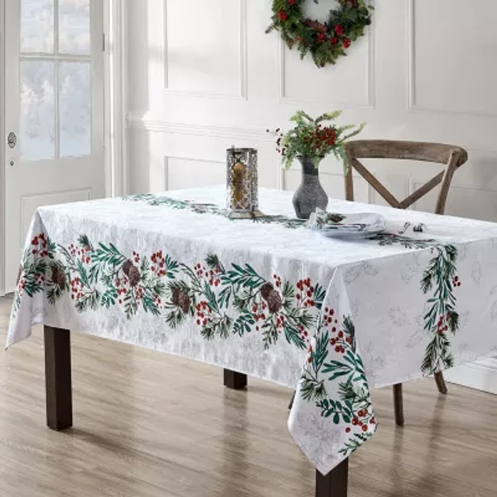 Elrene Home Fashions Holly Berry Flourish Holiday Fabric Tablecloth