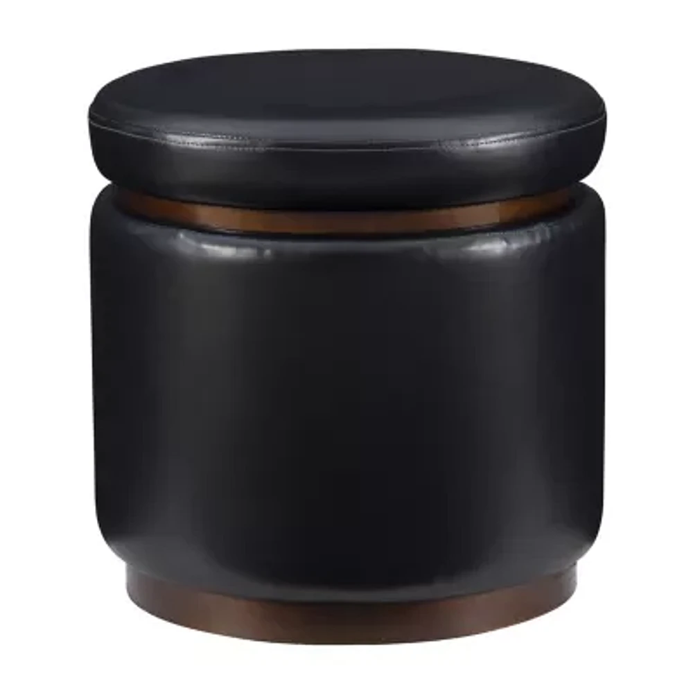 Berlinda Faux Leather Round Storage Ottoman